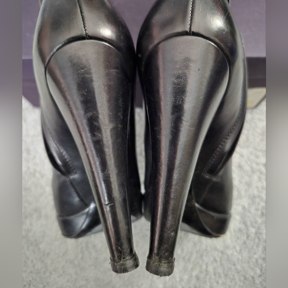 Vintage Prada Black Leather Platform Ankle Boots Size 35 - Picture 5 of 6